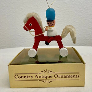 Vintage Russ Country Antique Ornaments Wooden Solider On Red Horse Style #BX2874
